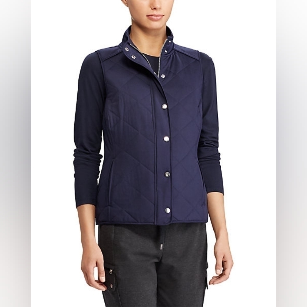 Lauren by Ralph Lauren Women's Quilted Mockneck Vest in Navy size Small